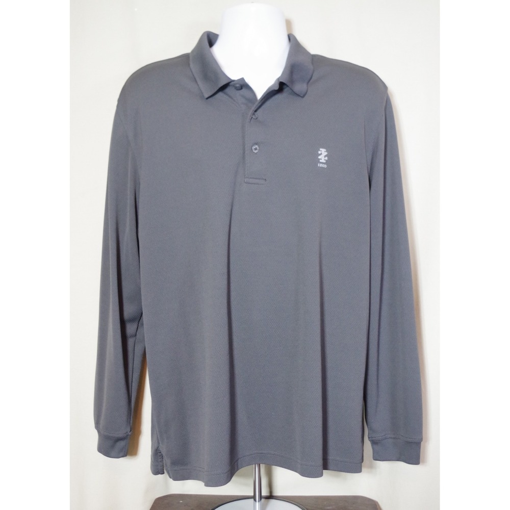 IZOD GOLF Men's Large Long Sleeve Polo Shirt Gray Performance Honeycomb Knit